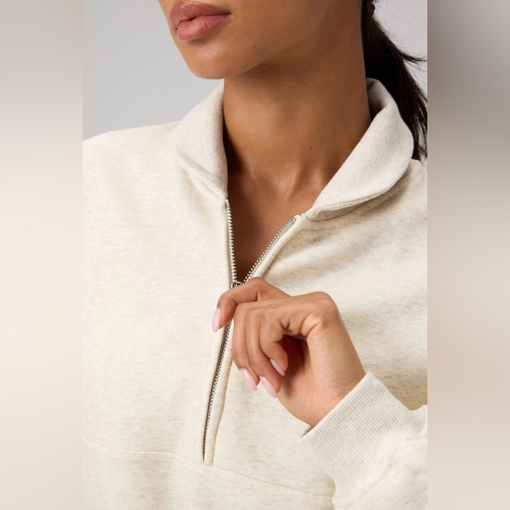 Fabletics Cozy Fleece Relaxed Half-Zip Pullover | L | Ivory Bone Heather | NWT - Picture 4 of 9